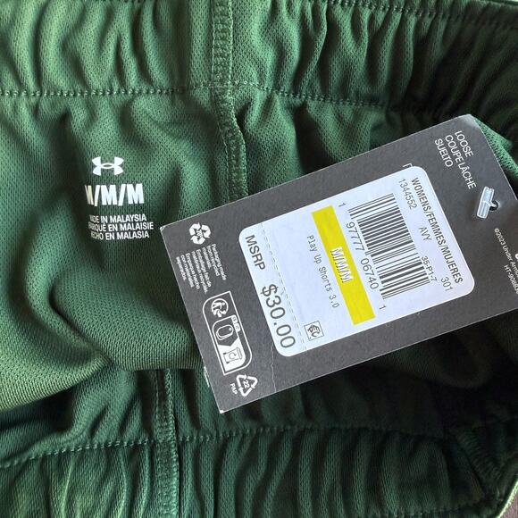 Under Armour Shorts Womens Medium Green Play Up 3.0 Running Logo Waist Training - Picture 4 of 10